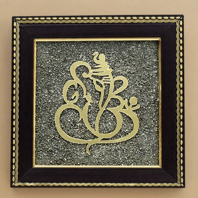 Ganesha pyrite frame with gold-toned motif