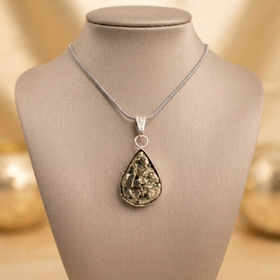 Raw natural pyrite drop pendant