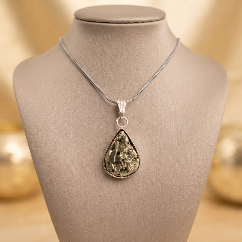 Raw natural pyrite drop pendant