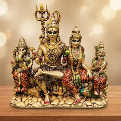 Brass Shiva Parivar murti with Shiva, Parvati, and family