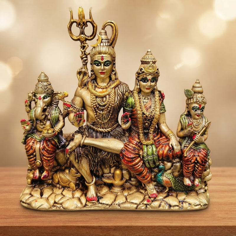Brass Shiva Parivar murti with Shiva, Parvati, and family