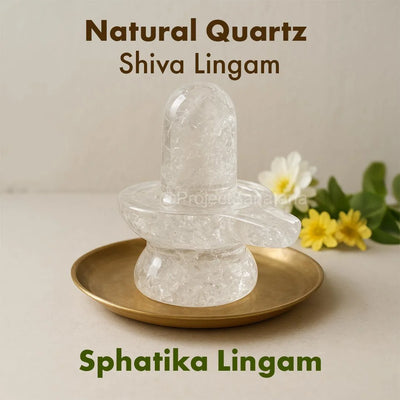 Natural clear quartz Sphatik Shiva Lingam on copper base plate