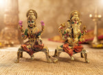 Brass Lakshmi Ganesh idol set, front view