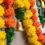 VedicTithi 5-Foot Marigold Toran for Door - Traditional Indian Festival Decor, Artificial Flower Garland with Bells for Diwali, Housewarming, and Entrance Decoration