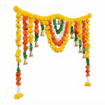 VedicTithi 5-Foot Marigold Toran for Door - Traditional Indian Festival Decor, Artificial Flower Garland with Bells for Diwali, Housewarming, and Entrance Decoration