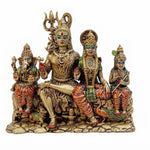 Shiv Parivar Brass Idol - Handcrafted Shiva Family Statue with Ganesha, Parvati, and Kartikeya for Home Temple, Puja Room Decor, and Spiritual Gift (5.5 Inch)