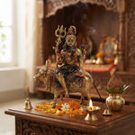 VedicTithi Laiton Seigneur Shiva sur Nandi, Statue Shiva de 15 cm pour Temple Domestique, Murti de Dieu Hindou Façonnée à la Main pour Décoration de Salle de Prière et d'Autel Spirituel