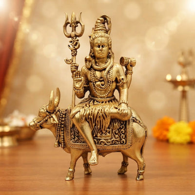 Brass Shiva murti seated on Nandi bull