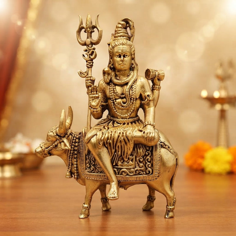 Brass Shiva murti seated on Nandi bull