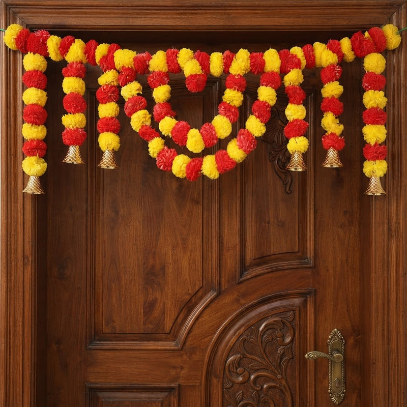 Yellow and red marigold toran door hanging