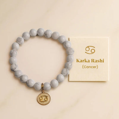 Howlite bracelet with Cancer (Karka Rashi) zodiac charm