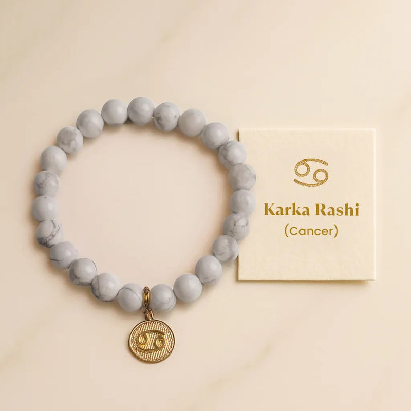 Howlite bracelet with Cancer (Karka Rashi) zodiac charm