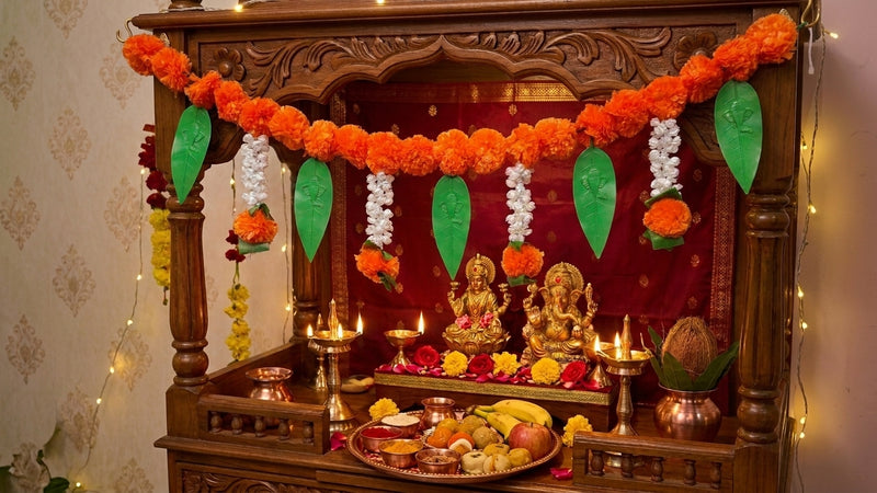 VedicTithi 3 Foot Orange Marigold Toran with Ganesh Embossed Leaves, Traditional Indian Door Hanging for Diwali, Weddings, and Home Entrance Decoration
