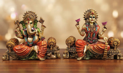Brass Lakshmi Ganesh idol set, front view