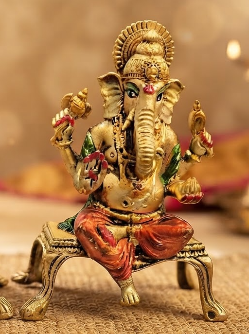 Brass Lakshmi Ganesh idol set, close-up detail