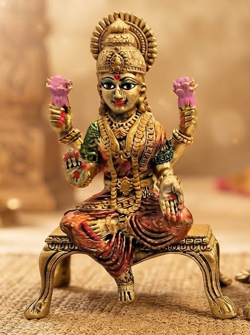 Brass Lakshmi Ganesh idol set, angled view