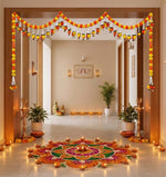VedicTithi 3-Foot Artificial Marigold Toran for Door, Traditional Indian Festival Decor, Festive Hanging Flower Garland for Diwali, Wedding, and Pooja Room Entrance