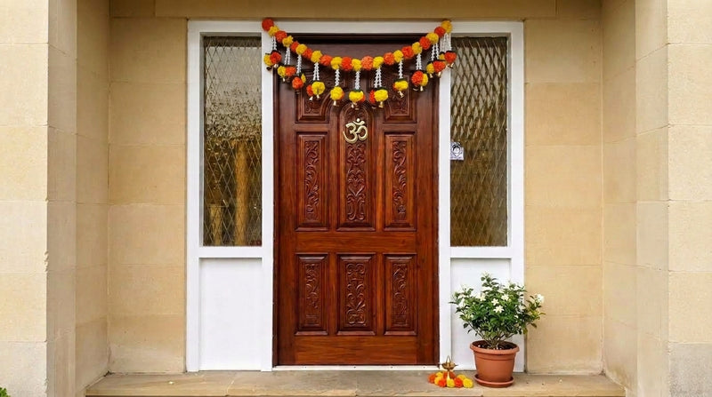 VedicTithi 3-Foot Artificial Marigold Toran for Door, Traditional Indian Festival Decor, Festive Hanging Flower Garland for Diwali, Wedding, and Pooja Room Entrance
