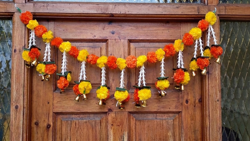 VedicTithi 3-Foot Artificial Marigold Toran for Door, Traditional Indian Festival Decor, Festive Hanging Flower Garland for Diwali, Wedding, and Pooja Room Entrance
