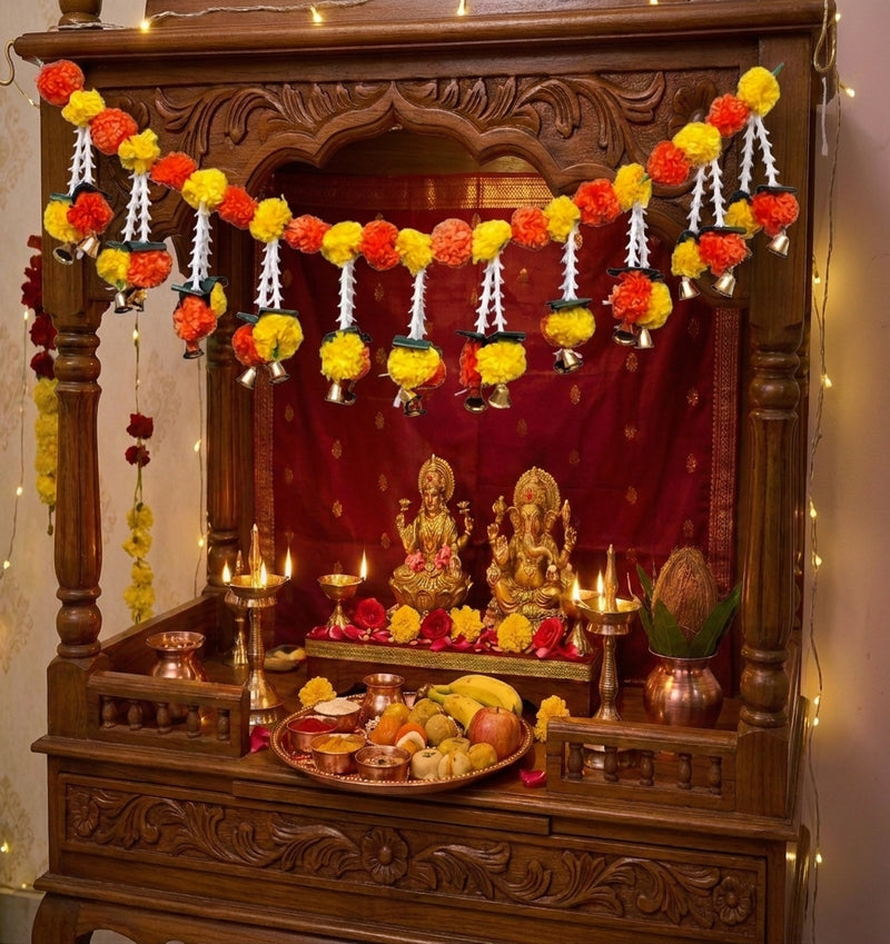 VedicTithi 3-Foot Artificial Marigold Toran for Door, Traditional Indian Festival Decor, Festive Hanging Flower Garland for Diwali, Wedding, and Pooja Room Entrance