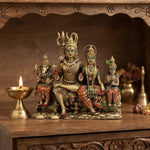 Shiv Parivar Brass Idol - Handcrafted Shiva Family Statue with Ganesha, Parvati, and Kartikeya for Home Temple, Puja Room Decor, and Spiritual Gift (5.5 Inch)