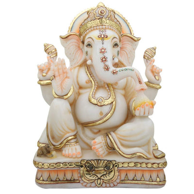 Hand-carved white Makrana marble Ganesha idol
