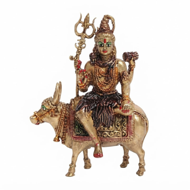 VedicTithi Laiton Seigneur Shiva sur Nandi, Statue Shiva de 15 cm pour Temple Domestique, Murti de Dieu Hindou Façonnée à la Main pour Décoration de Salle de Prière et d'Autel Spirituel