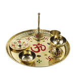Brass Pooja Thali Set 6 Piece Meenakari Puja Plate