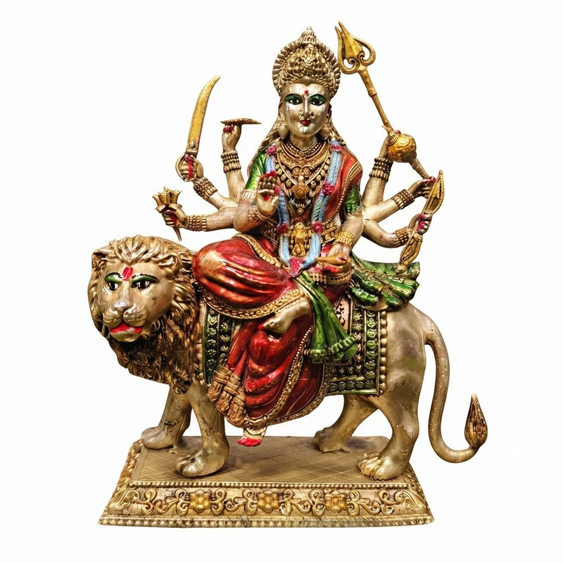 VedicTithi Durga Mata Brass Murti, Handcrafted 8.5-Inch