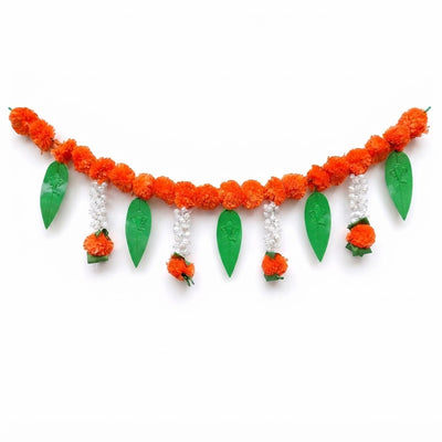 VedicTithi 3 Foot Orange Marigold Toran with Ganesh Embossed Leaves, Traditional Indian Door Hanging for Diwali, Weddings, and Home Entrance Decoration