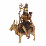 VedicTithi Laiton Seigneur Shiva sur Nandi, Statue Shiva de 15 cm pour Temple Domestique, Murti de Dieu Hindou Façonnée à la Main pour Décoration de Salle de Prière et d'Autel Spirituel