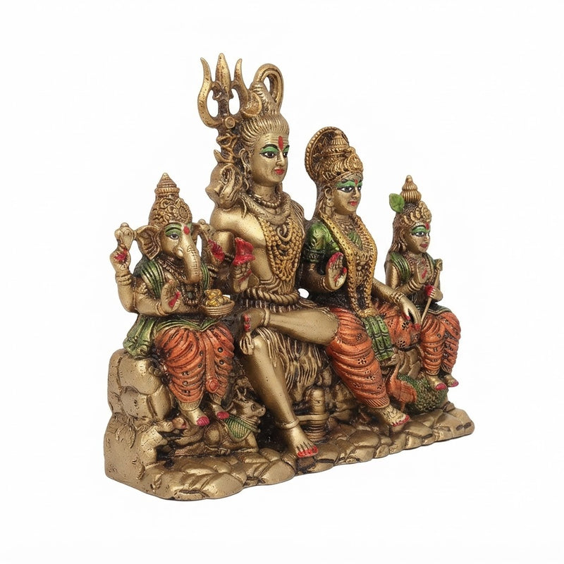 Shiv Parivar Brass Idol - Handcrafted Shiva Family Statue with Ganesha, Parvati, and Kartikeya for Home Temple, Puja Room Decor, and Spiritual Gift (5.5 Inch)