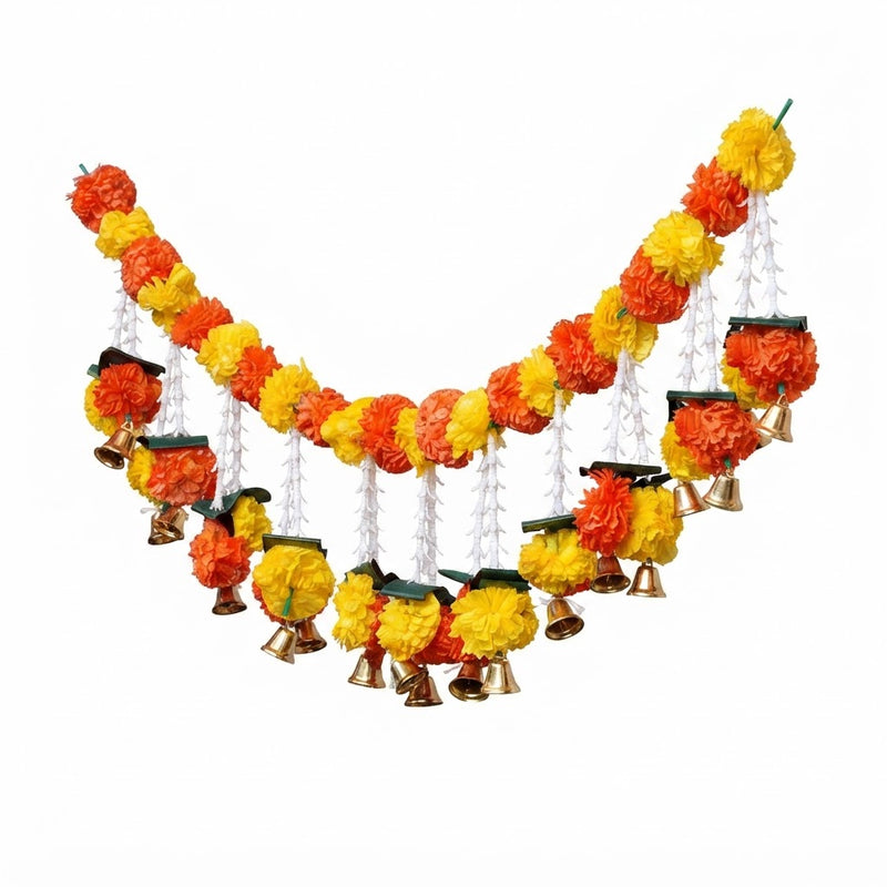 VedicTithi 3-Foot Artificial Marigold Toran for Door, Traditional Indian Festival Decor, Festive Hanging Flower Garland for Diwali, Wedding, and Pooja Room Entrance