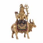 VedicTithi Laiton Seigneur Shiva sur Nandi, Statue Shiva de 15 cm pour Temple Domestique, Murti de Dieu Hindou Façonnée à la Main pour Décoration de Salle de Prière et d'Autel Spirituel
