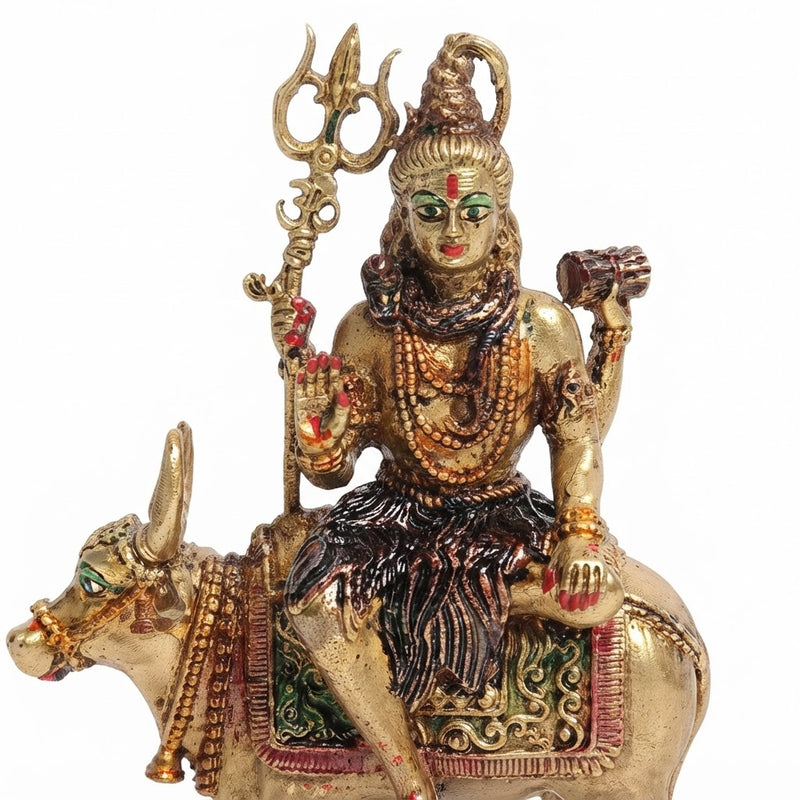 VedicTithi Laiton Seigneur Shiva sur Nandi, Statue Shiva de 15 cm pour Temple Domestique, Murti de Dieu Hindou Façonnée à la Main pour Décoration de Salle de Prière et d'Autel Spirituel