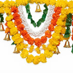 VedicTithi 5-Foot Marigold Toran for Door - Traditional Indian Festival Decor, Artificial Flower Garland with Bells for Diwali, Housewarming, and Entrance Decoration
