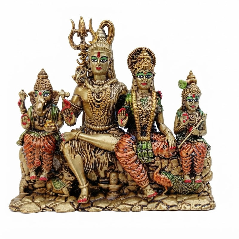 Shiv Parivar Brass Idol - Handcrafted Shiva Family Statue with Ganesha, Parvati, and Kartikeya for Home Temple, Puja Room Decor, and Spiritual Gift (5.5 Inch)