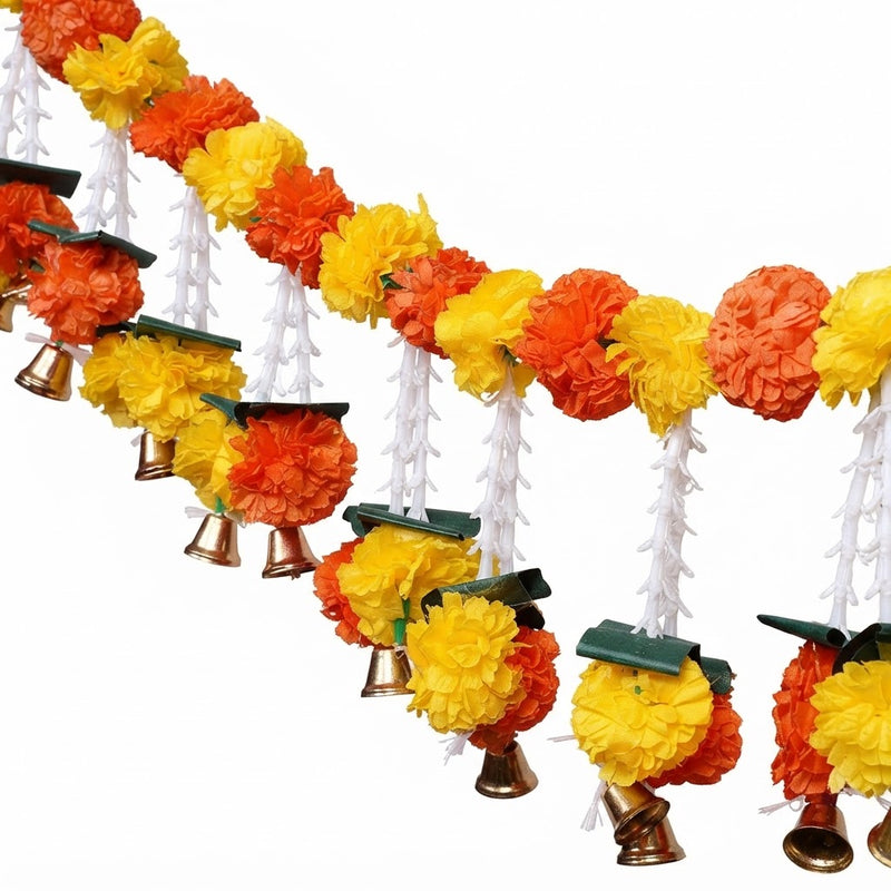 VedicTithi 3-Foot Artificial Marigold Toran for Door, Traditional Indian Festival Decor, Festive Hanging Flower Garland for Diwali, Wedding, and Pooja Room Entrance