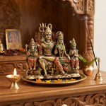 Shiv Parivar Brass Idol - Handcrafted Shiva Family Statue with Ganesha, Parvati, and Kartikeya for Home Temple, Puja Room Decor, and Spiritual Gift (5.5 Inch)
