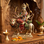 VedicTithi Durga Mata Brass Murti, Handcrafted 8.5-Inch