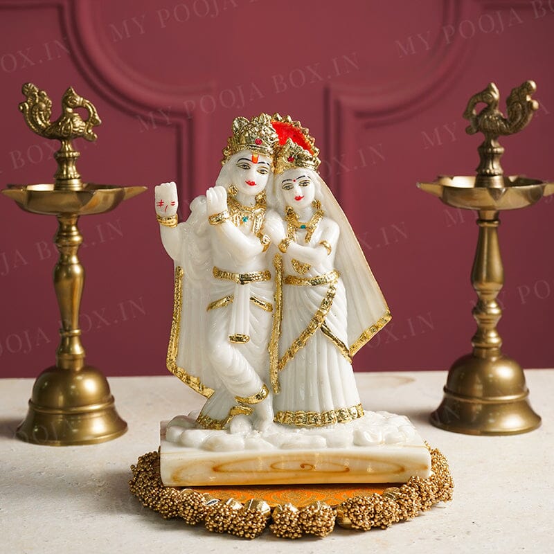 Hand-painted terracotta Radha Krishna idol from West Bengal